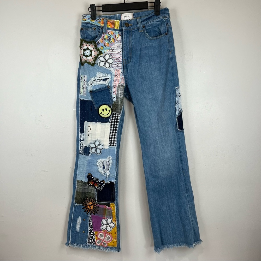 Urban Outfitters BDG High Rise Flare Patchwork Graphic Jeans Size 27
